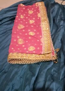 Teal Blue Lehenga Choli with Pink Dupatta