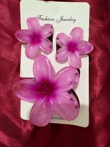 Cute Pink Flower Hair Clip Set