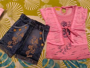 New Cute Yellow Top and Denim Shorts Set