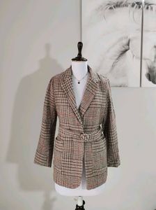 Belted Plaid Blazer