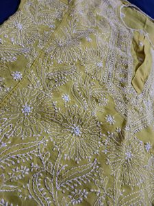 Lime Cotton With Chikankari Work Kurta