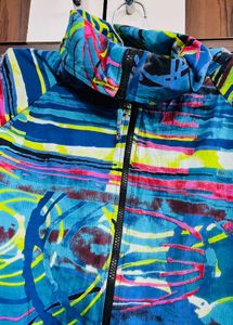 Vibrant Abstract Print Zip-Up Jacket