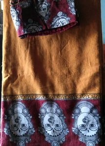 GentlyUsed UniqueKalamkariPrint Saree+Stiched