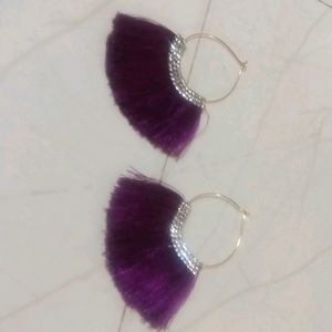 Purple Tassel Hoop Earrings