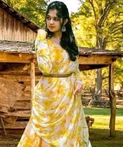 Elegant Yellow Floral Ethnic Gown