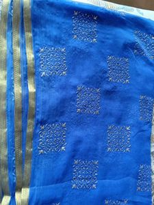 Vibrant Blue Saree with Gold Motifs