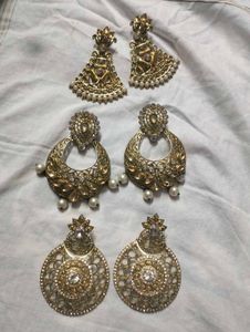 Elegant Gold Earrings Set Of 3