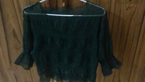 Flowy Smocked Teal Top- Sheer Top