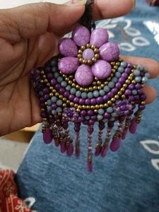 2 piece vintage hematite beaded necklace with gree