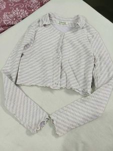 Striped Cropped Button-Up Shirt