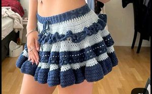 Maroon Crochet Ruffle Mini Skirt