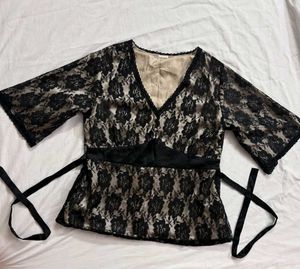 Vintage Noir Floral Lace Wrap Top 🥀