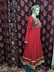 Red &amp; Gold Embellished Anarkali Dress