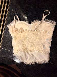 Floral Lace Trim Corset Top