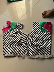 Chic Striped Blouse with Pink &amp; Green Accents