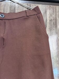 Brown Wide-Leg Cropped Trousers