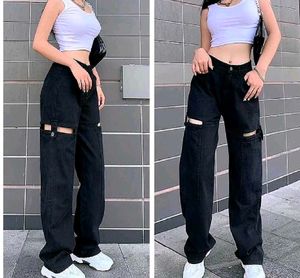 Black Thigh Cut Jeans