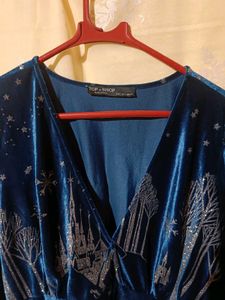 Blue Velvet Print Dress