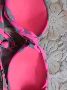 Pink &amp; Grey Chevron Bikini Top