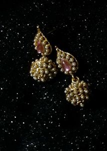 Elegant Pearl &amp; Pink Stone Earrings