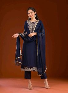 Embroidered Navy Blue Kurta