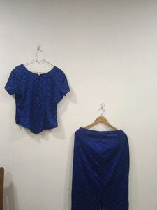 Sparkling Blue V-Neck Top and skirt
