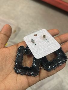 Stylish Black Beaded Hoop Earrings