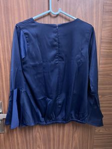 Elegant Navy Blue Bell Sleeve Top