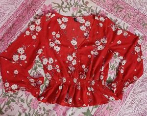 Red Floral Peplum Blouse