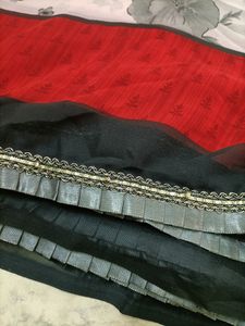 Red And Black Beautiful Saree With Blouse