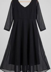 Elegant Black Sheer Sleeve Dress with dupatta