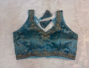 Stunning Blue Embroidered Organza Blouse