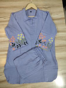 Light Blue Embroidered Co-ord Set