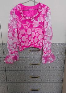 Pink Floral full Puff Sleeve Top