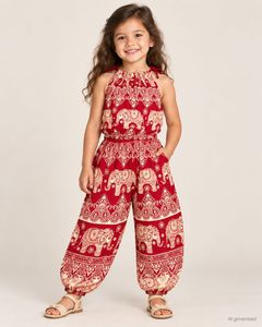 Cute Elephant Print Thai Set for Girls