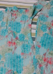 Blue Floral Print Kurta