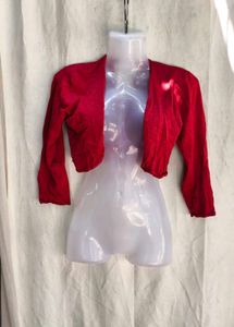 Chic Red Cropped Cardigan