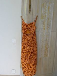Orange Floral Maxi Dress with Cut-out Detail