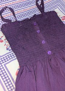 Purple Smocked Midi Dress + White Overlay Shirt