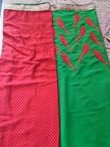 🔥🔥Beautiful Red & green crape and gorget  saare