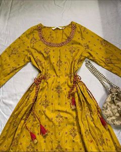 100% cotton Mustard anarkali