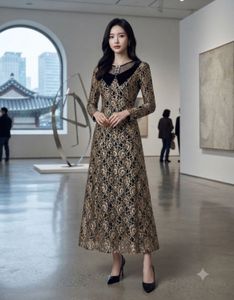 Pintresty Elegant Gold Lace Gown