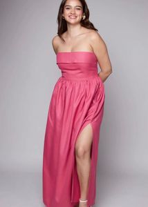 Strapless Pink Maxi Dress with Slit