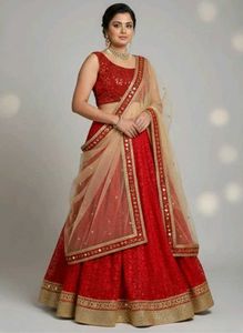 Net Lehenga Choli With Dupatta Set❤️(Red & Golden)
