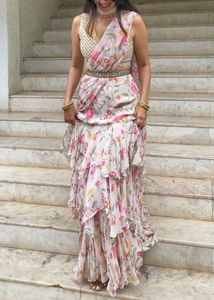 Floral Ruffle Pre Draped Saree
