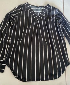 Black &amp; White Striped V-Neck Tunic