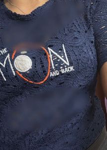 Navy Blue Lace Net Crop Top "To The Moon"