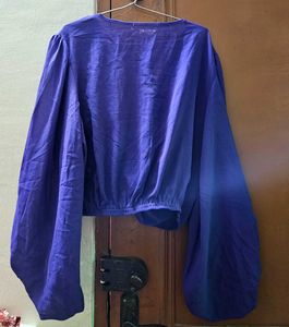 Purple Twist Front Long Sleeve Crop Top