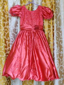 Girls Coral Pink Embellished Gown