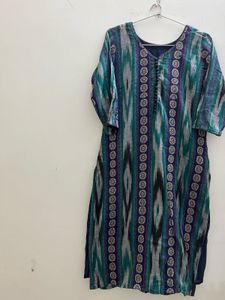 Green &amp; Blue Ikat Print Kurta